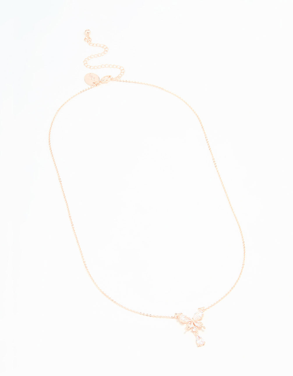 Rose Gold Plated Cubic Zirconia Butterfly Teardrop Pendant Necklace