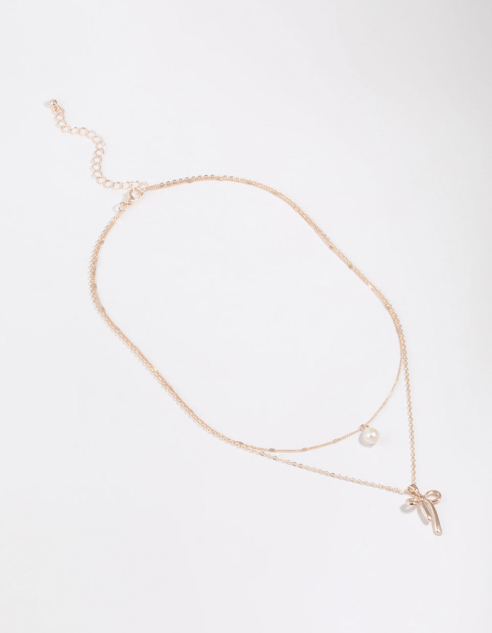 Rose Gold Plated Freshwater Pearl & Bow Layered Necklace