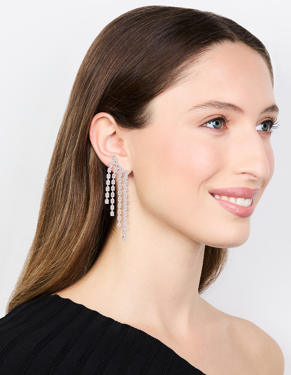 Silver Cubic Zirconia Long Pear Drop Earrings