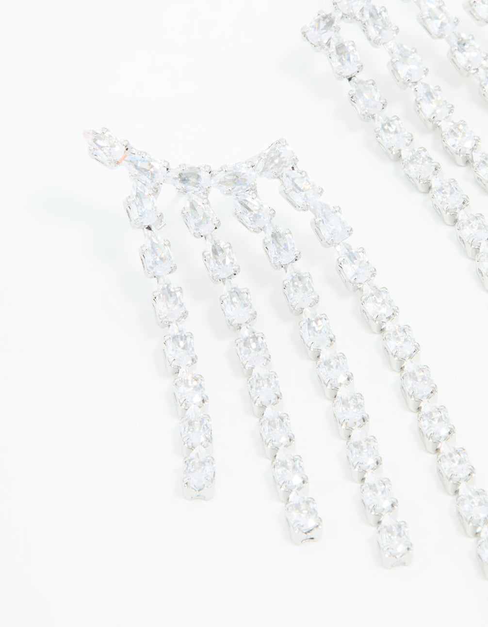Silver Cubic Zirconia Long Pear Drop Earrings