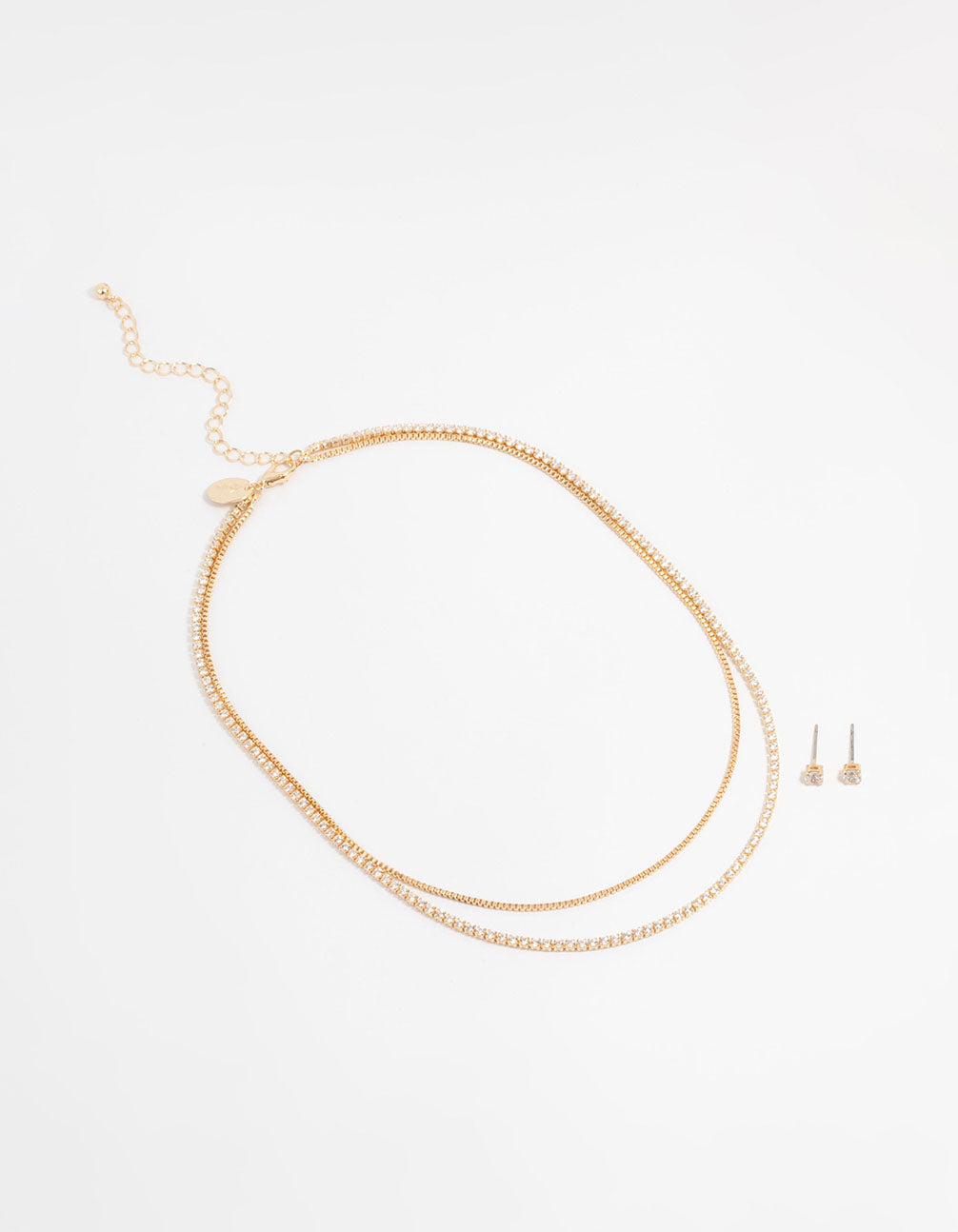 Gold Cubic Zirconia Earrings & Layered Necklace Set