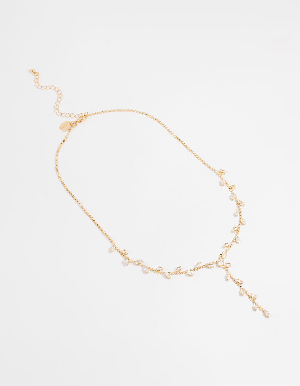Gold Cubic Zirconia Leaf Y-Necklace