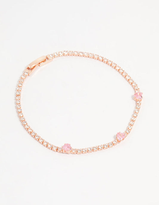 Rose Gold Pink Cubic Zirconia Heart Bracelet