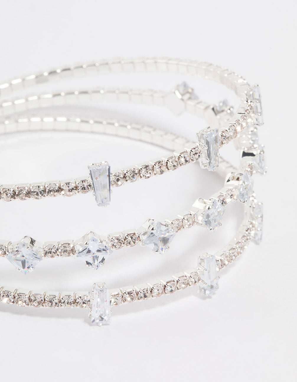 Silver Cubic Zirconia Layered Wrist Cuff