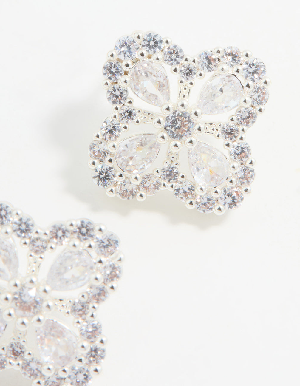 Silver Cubic Zirconia Floral Stud Earrings