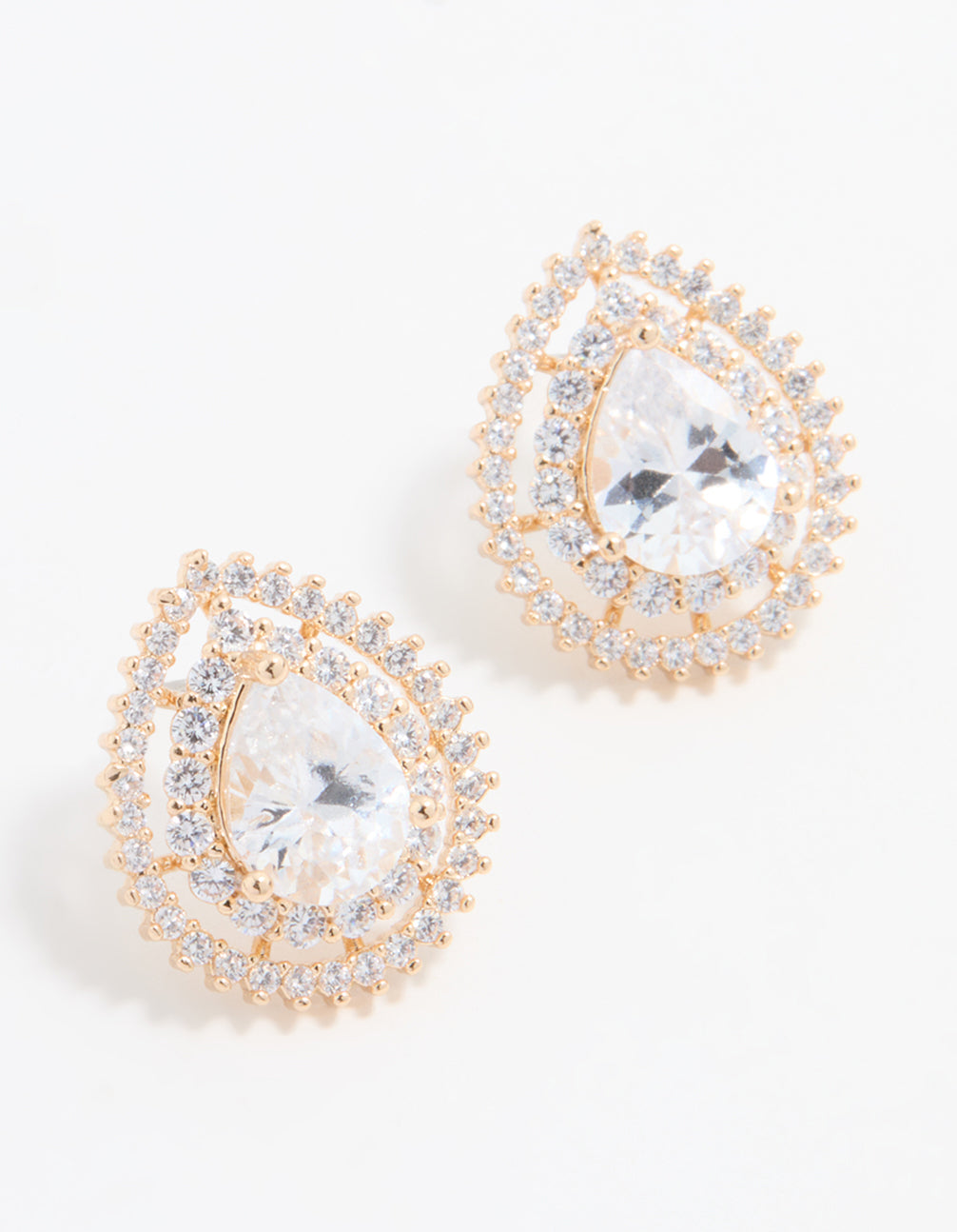 Gold Cubic Zirconia Sparkling Pear Stud Earrings