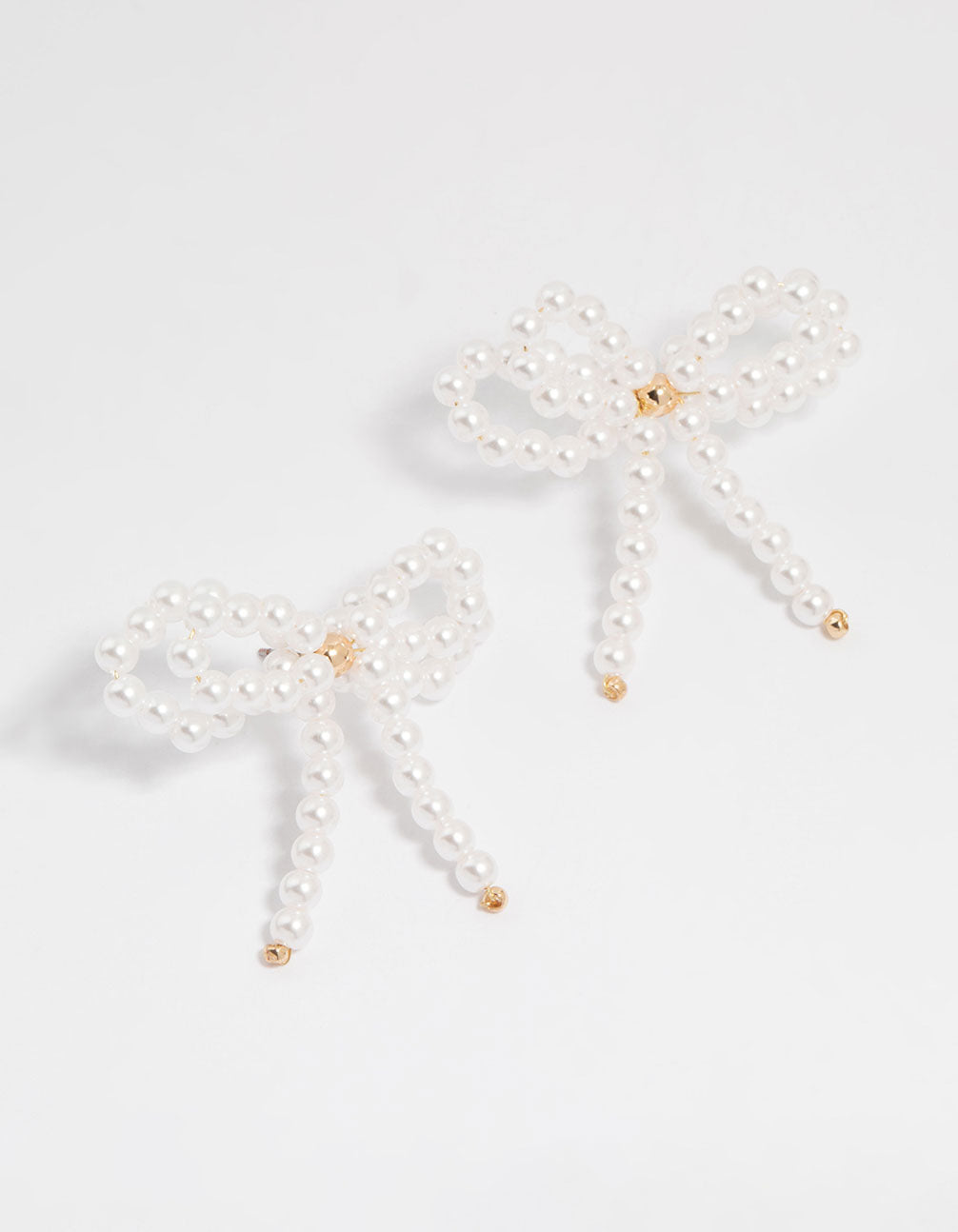 Gold Pearl Bow Stud Earrings