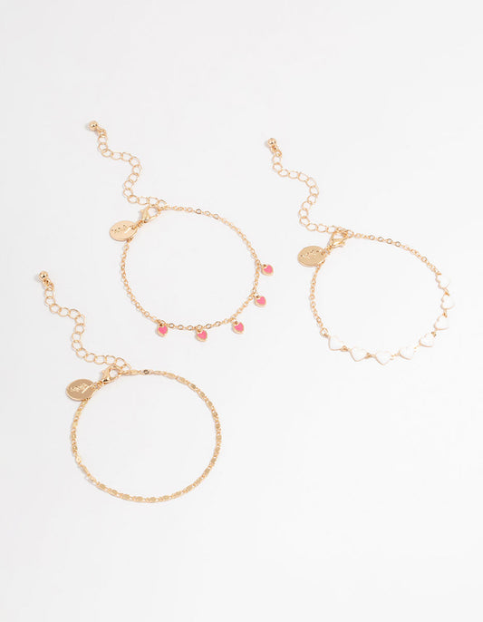 Gold Heart Bracelets 3-Pack