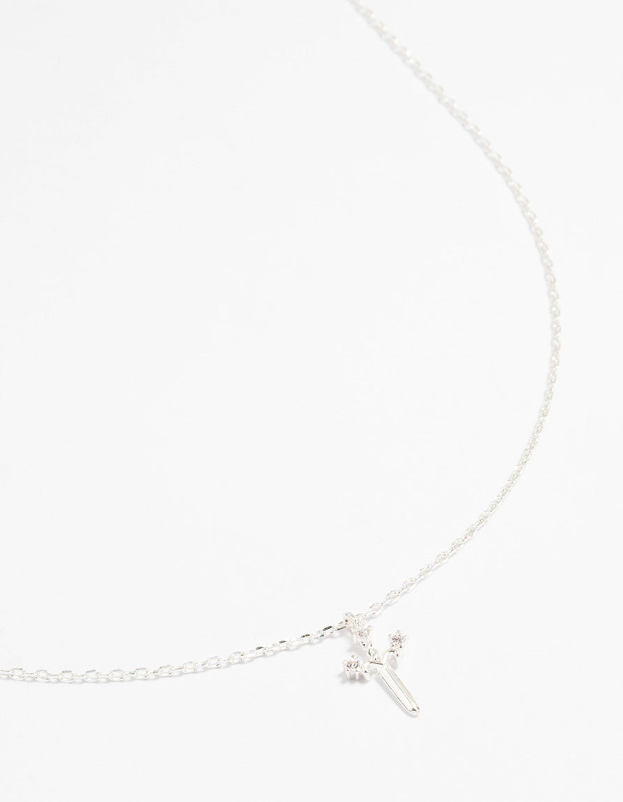 Silver Plated Cubic Zirconia Mini Cross Pendant Necklace
