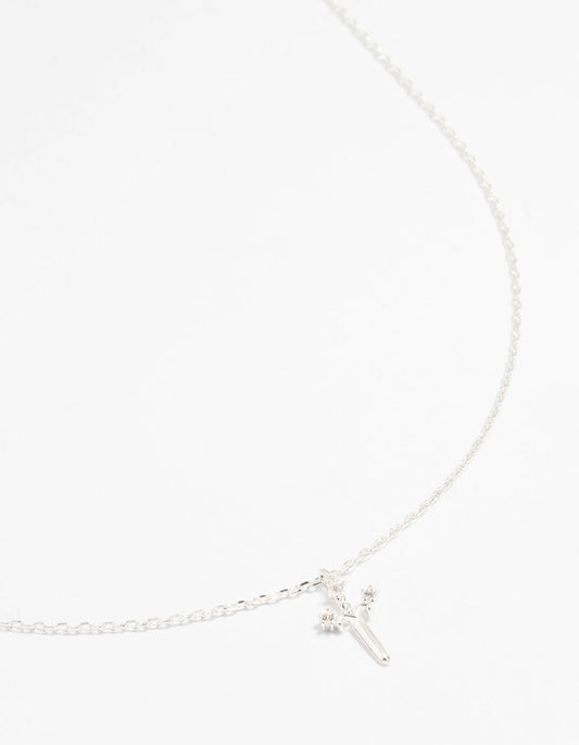 Silver Plated Cubic Zirconia Mini Cross Pendant Necklace