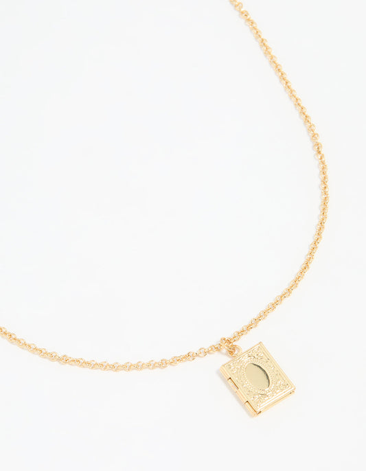 Gold Plated Rectangular Locket Pendant Necklace