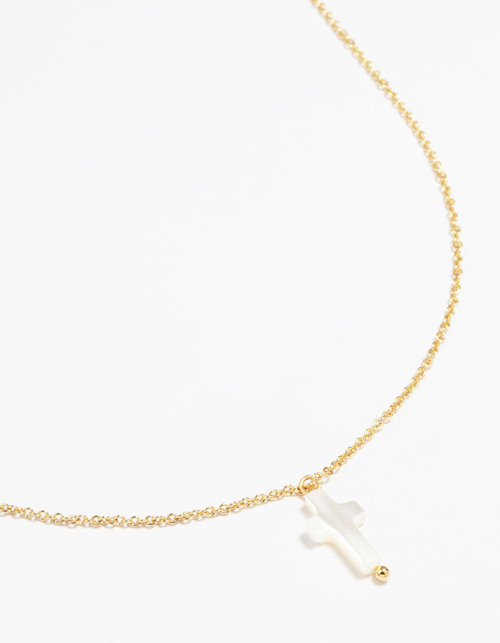 Gold Plated Mother Of Pearl Cross Pendant Necklace