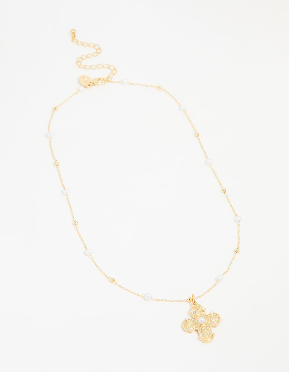 Gold Plated Pearl Station Cross Necklace