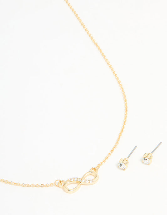 Gold Plated Infinity Pendant Necklace & Earrings Set