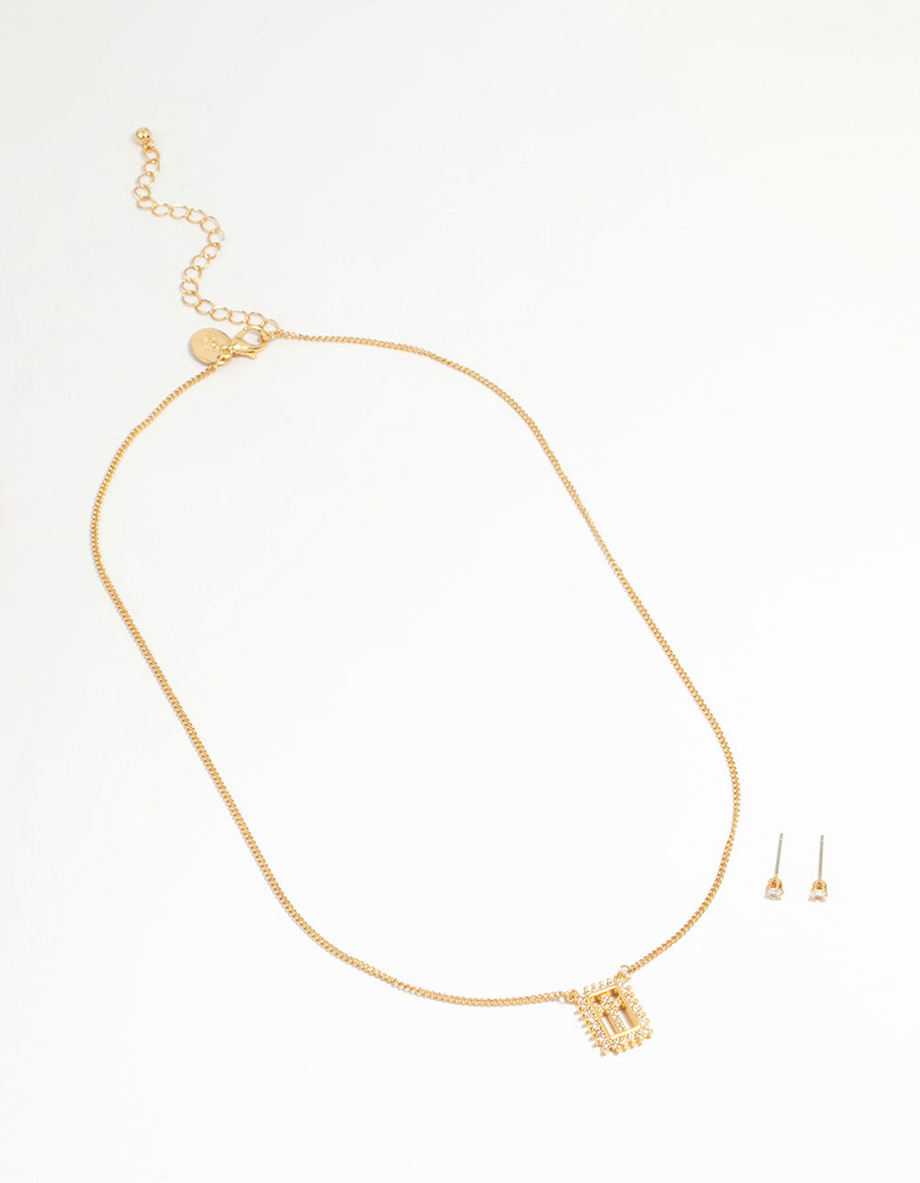 Gold Plated Cubic Zirconia Cross Necklace & Stud Earrings Set