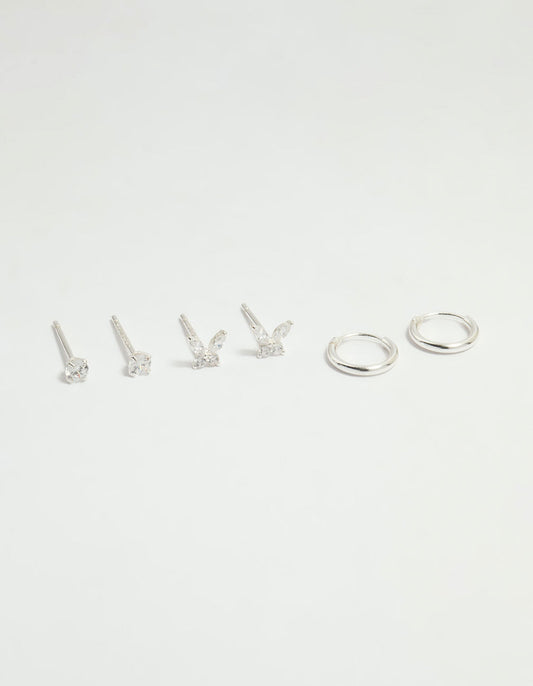 Sterling Silver Cubic Zirconia Butterfly Stud & Hoop Earrings 3-Pack