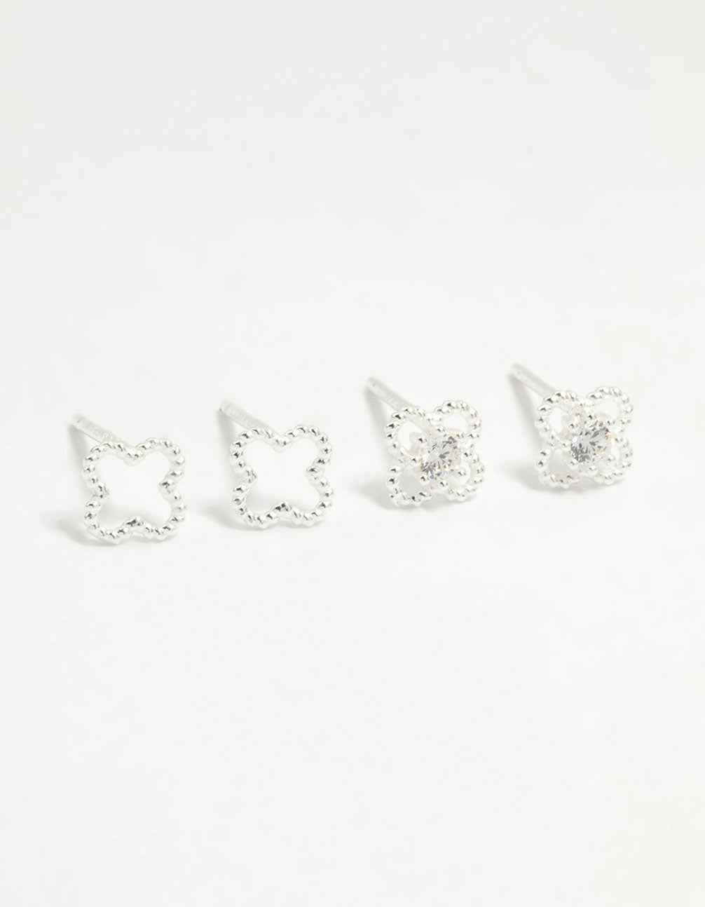 Sterling Silver Cubic Zirconia Flower Stud Earrings 2-Pack