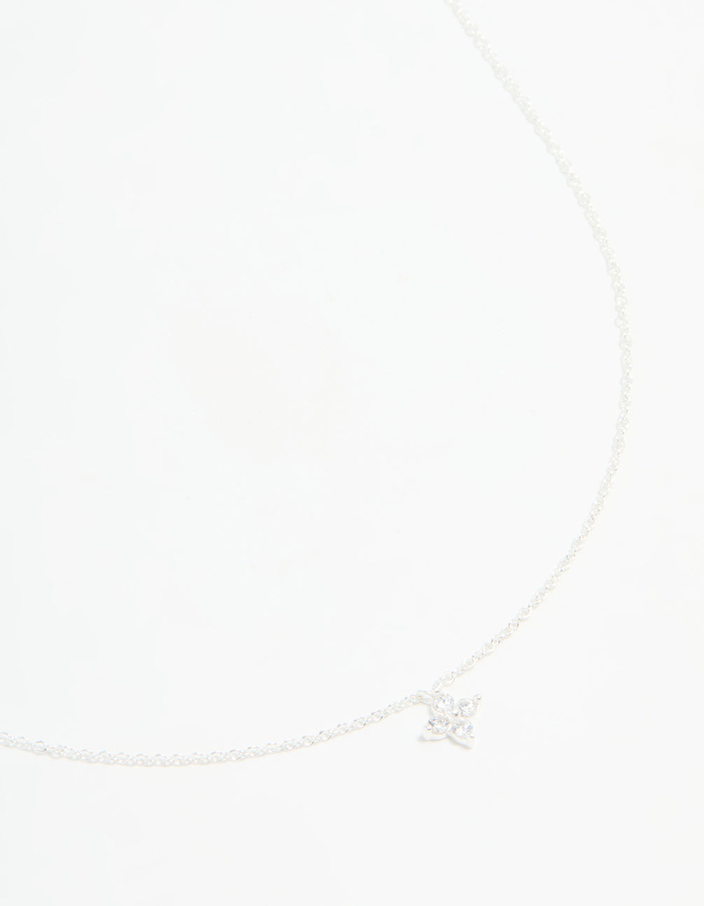 Sterling Silver Cubic Zirconia Micro Flower Pendant Necklace