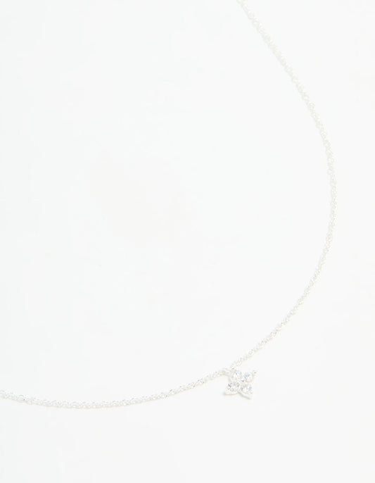 Sterling Silver Cubic Zirconia Micro Flower Pendant Necklace