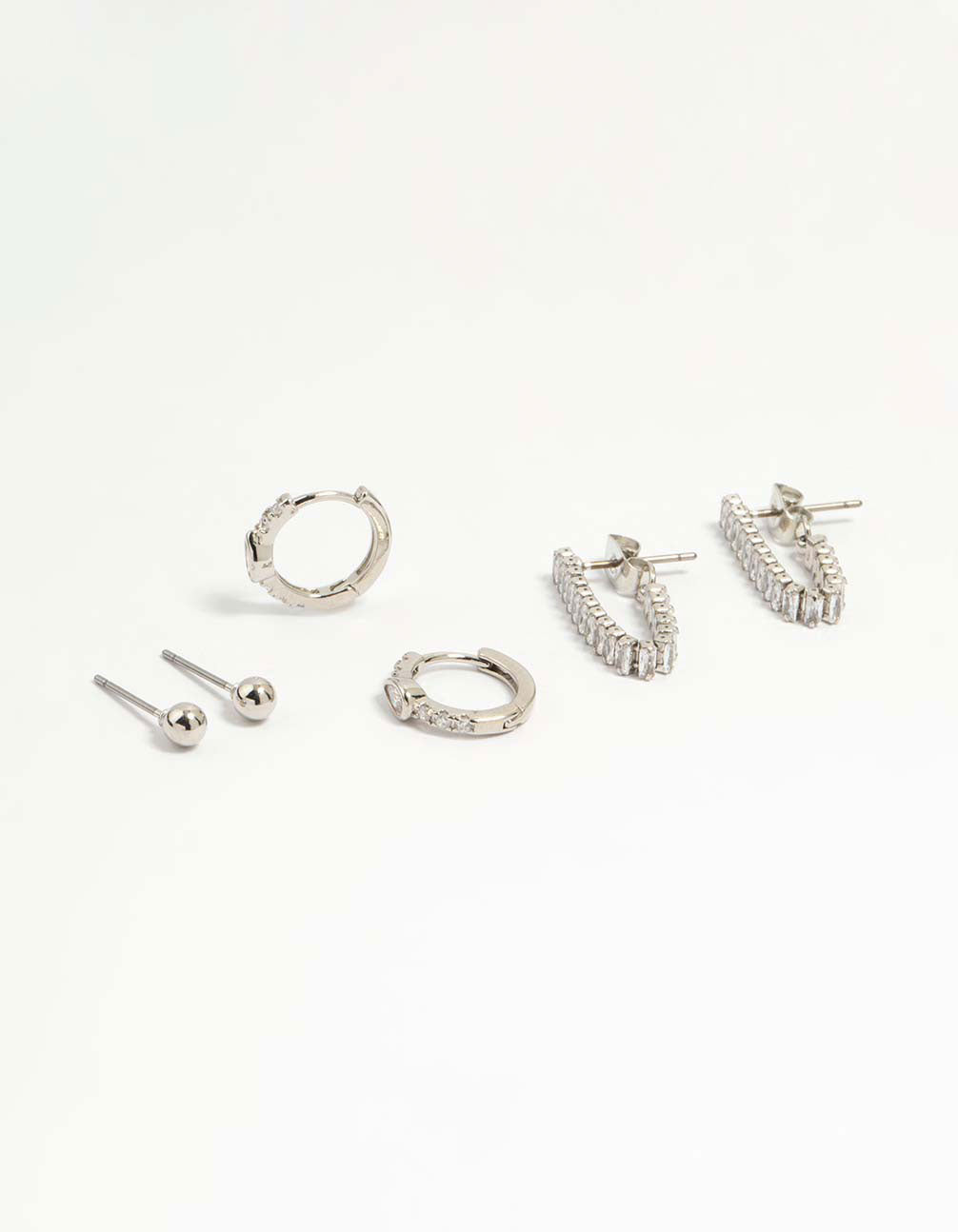 Silver Cubic Zirconia Chain & Sleek Stud Earrings 3-Pack