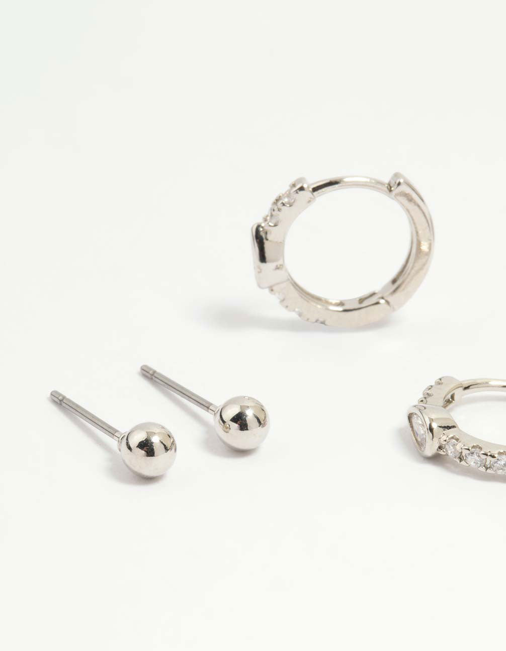 Silver Cubic Zirconia Chain & Sleek Stud Earrings 3-Pack