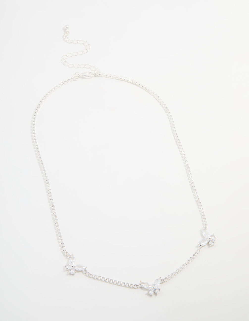 Silver Cubic Zirconia Butterfly Charm Necklace