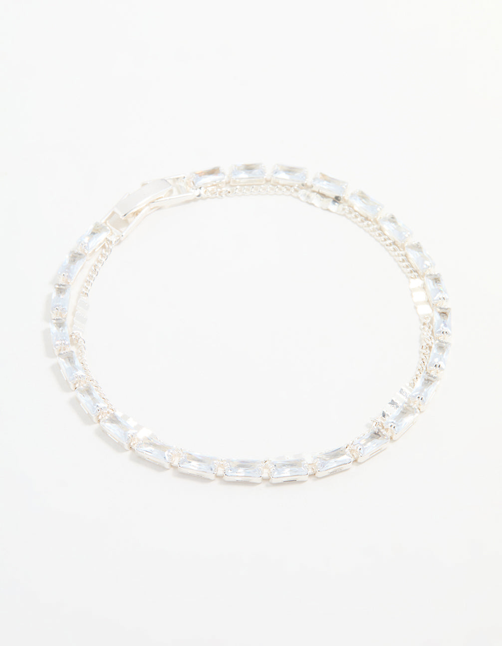 Silver Cubic Zirconia Diamante & Chain Bracelet