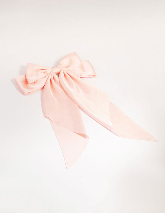 Pink Satin Fabric Bow Hair Clip