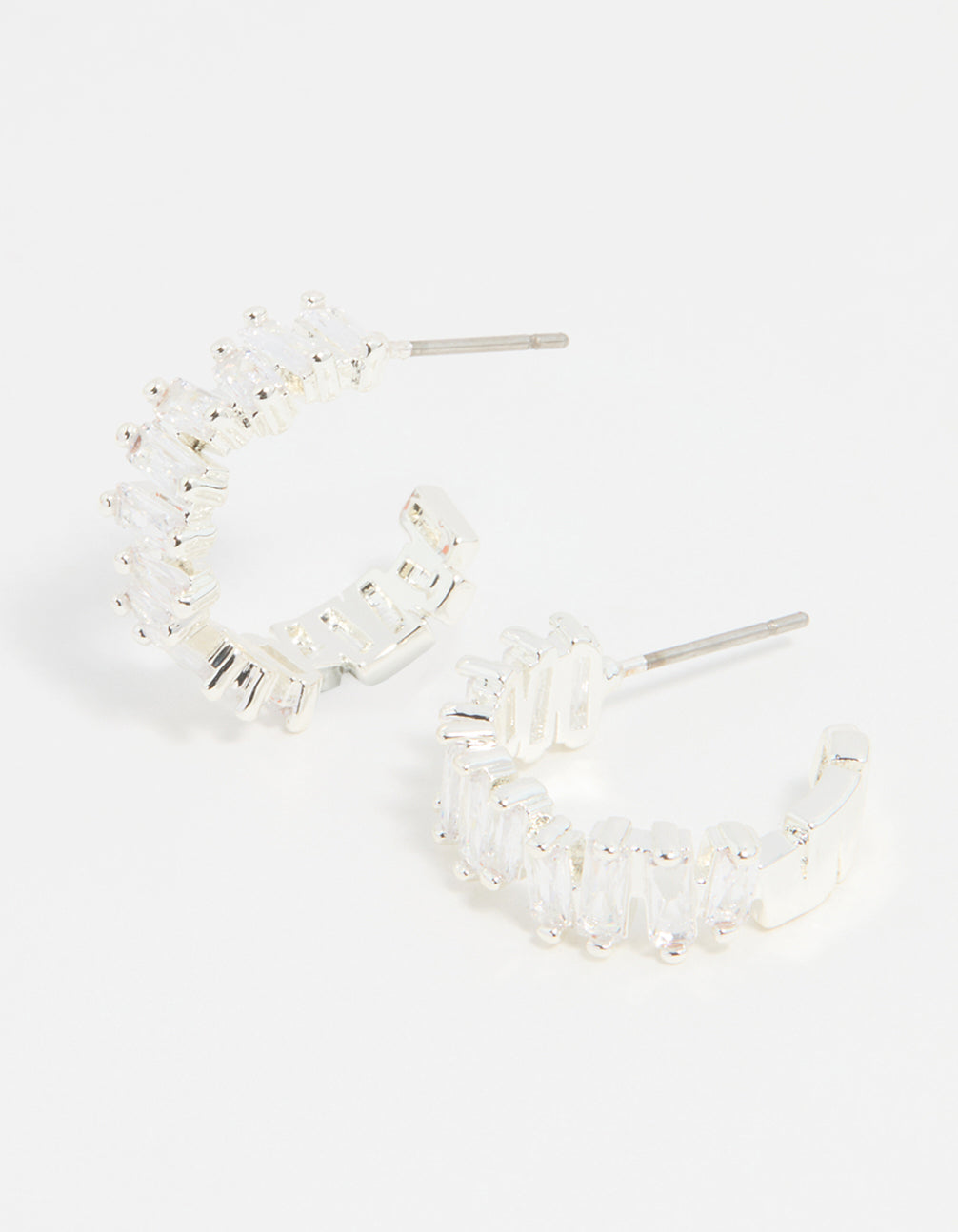 Silver Plated Cubic Zirconia Baguette Hoop Earrings