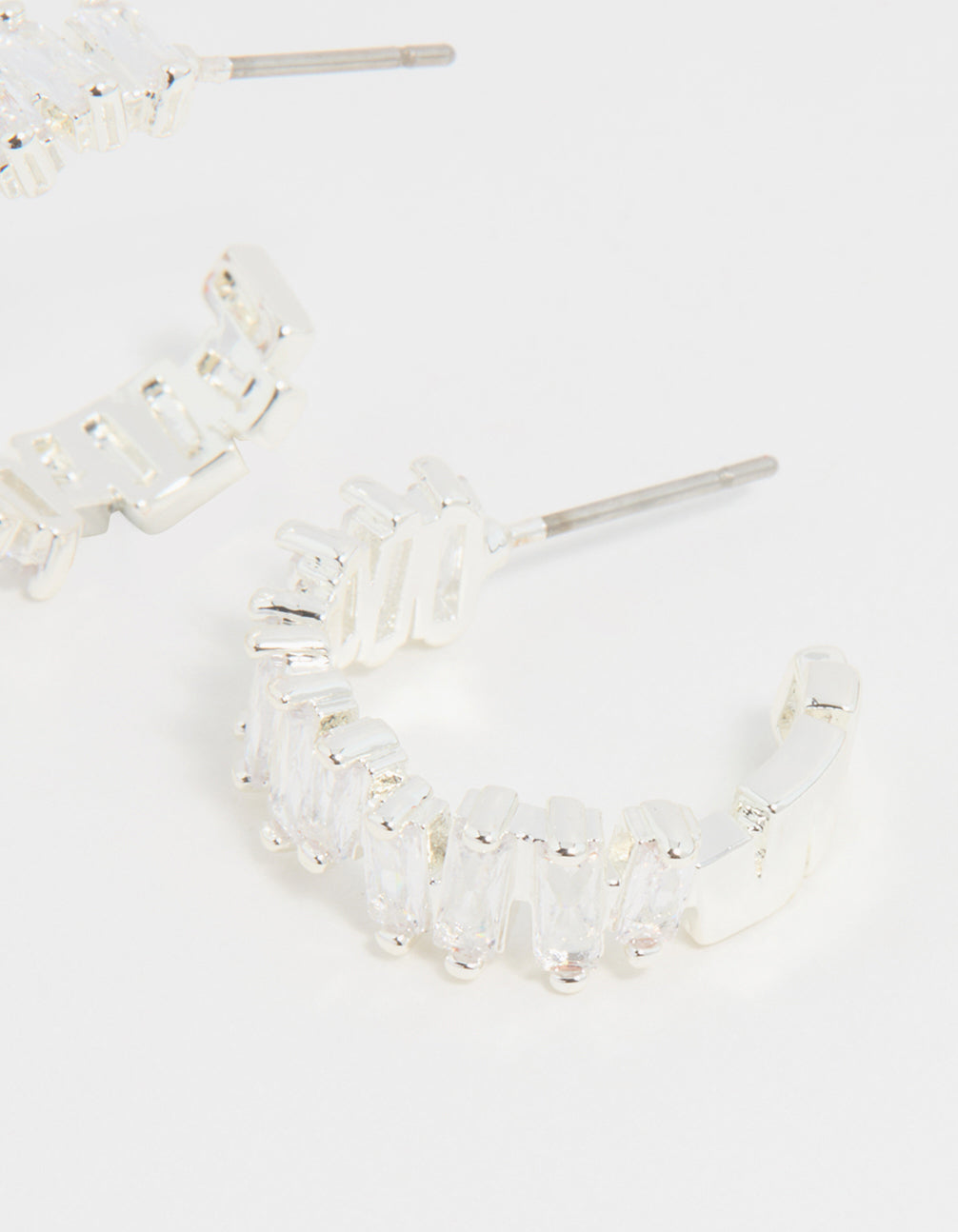 Silver Plated Cubic Zirconia Baguette Hoop Earrings