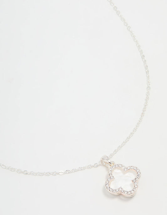 Silver Plated Diamante Outline Pendant Flower Necklace