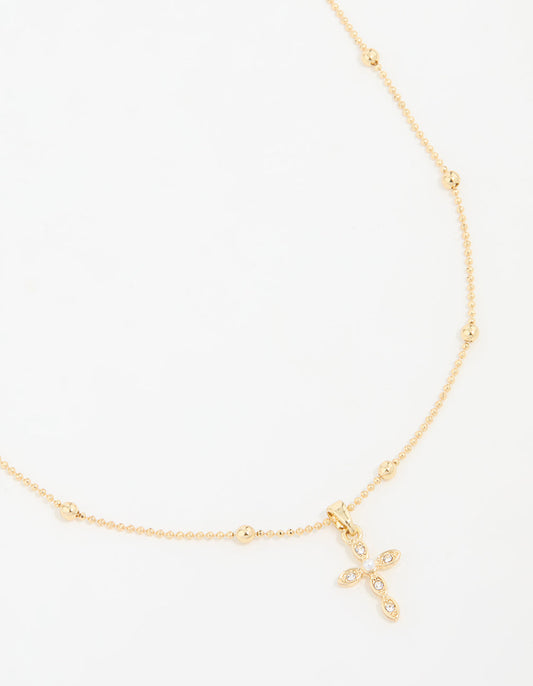 Gold Plated Stone Cross Pendant Necklace