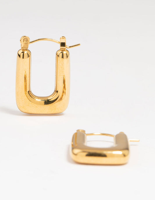 Waterproof Gold Plated Stainless Steel Organic Rectangle Hoop Earrings