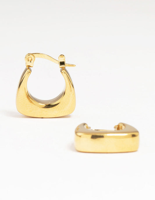 Waterproof Gold Plated Stainless Steel Thick Bottom Curved Hoop Earrings