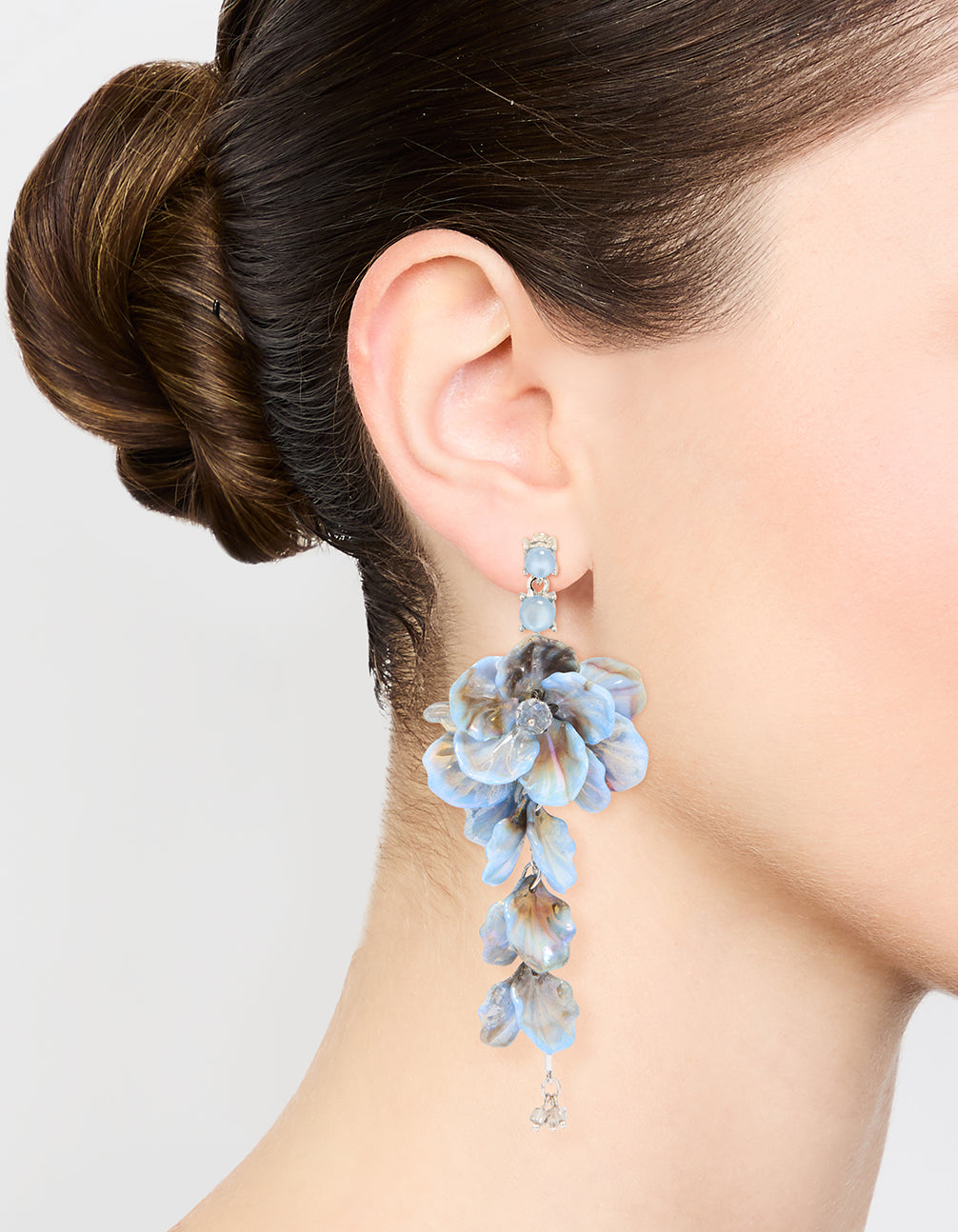 Blue Acrylic Petal Large Drop Earrings