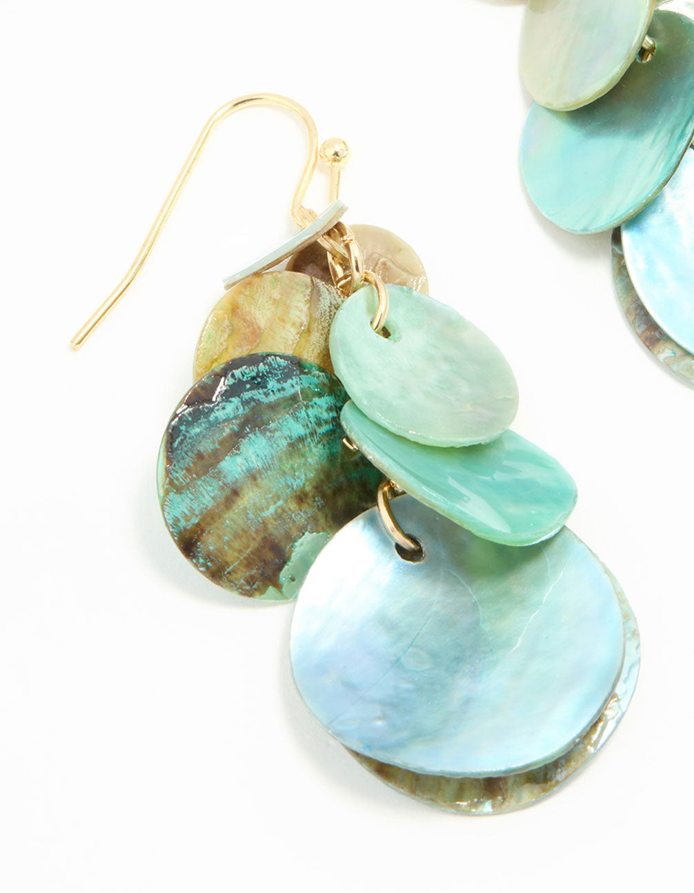 Blue Genuine Shell Layered Disc Drop Earrings