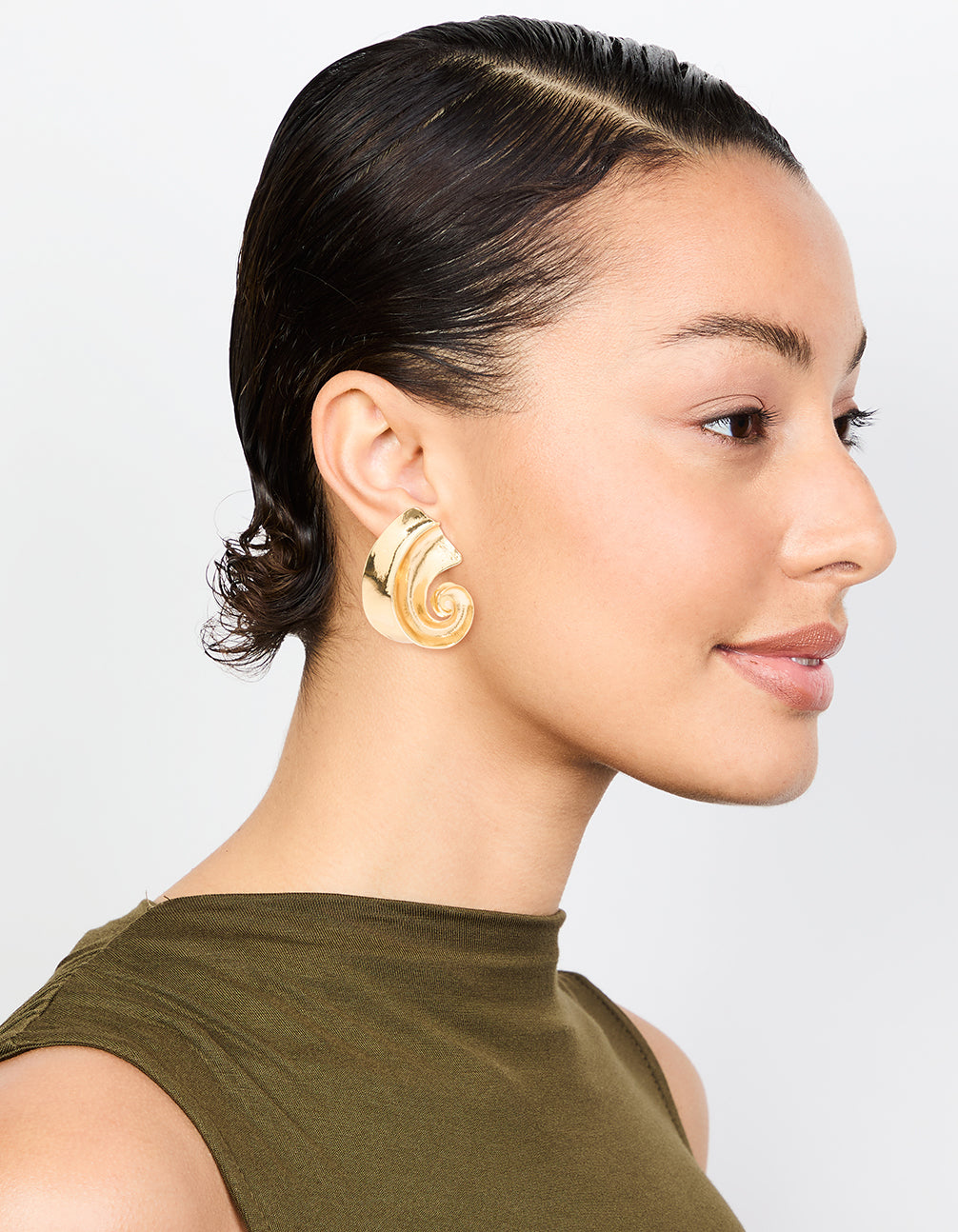 Gold Large Swirl Stud Earrings
