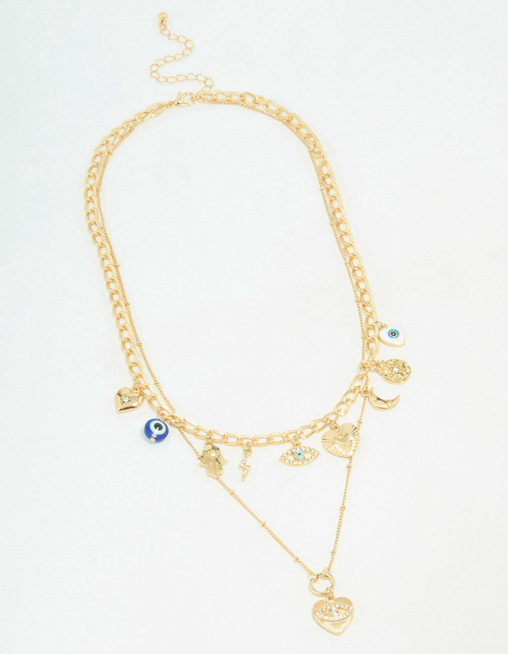 Gold Evil Eye Charm Layered Necklace