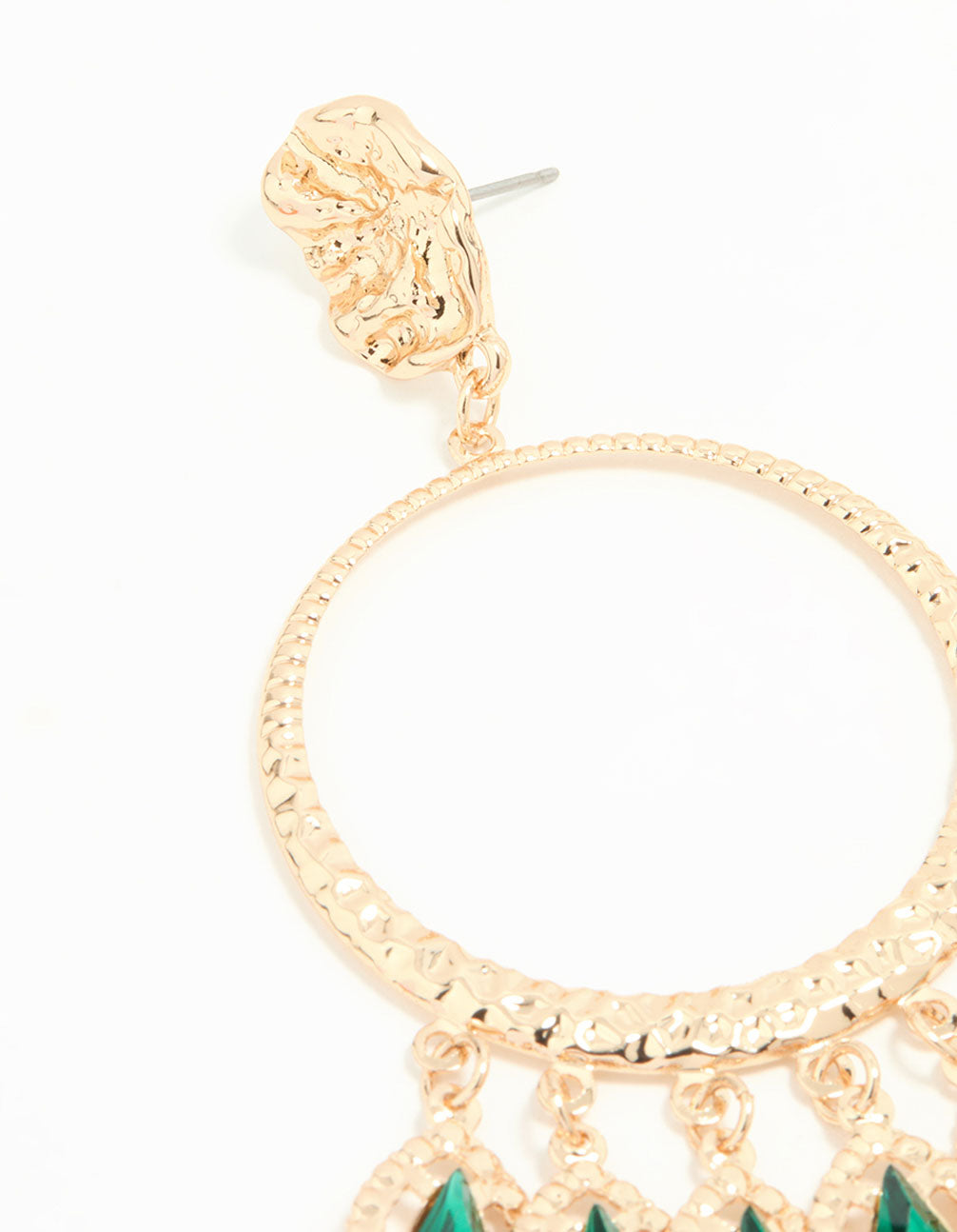 Gold Green Circle Drop Earrings