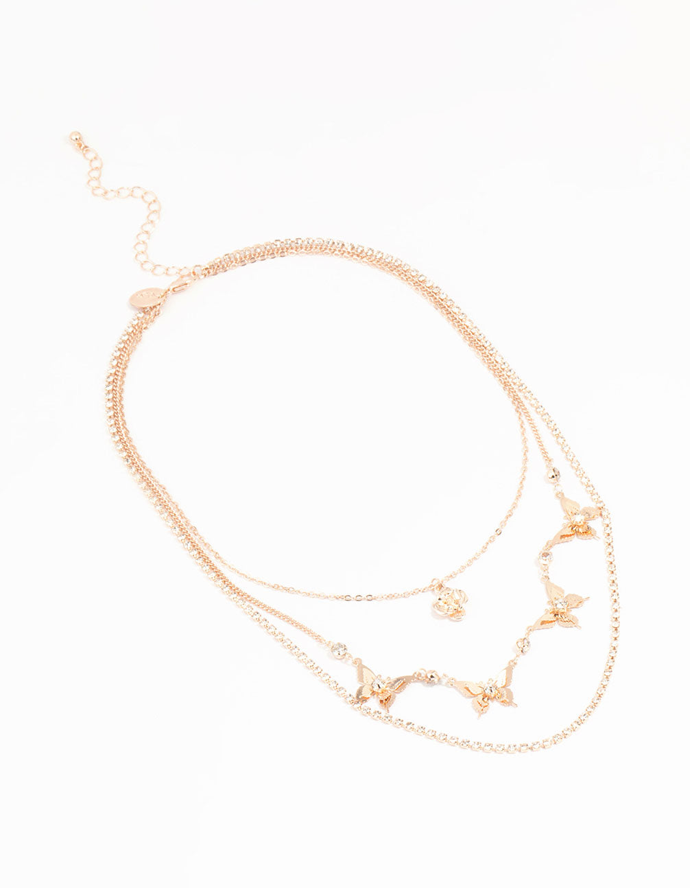 Rose Gold Butterfly & Flower Layered Necklace