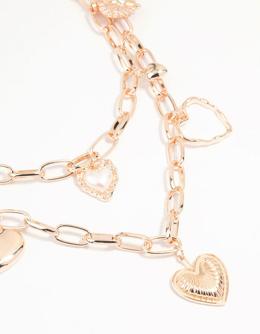 Rose Gold Heart Charm Layered Necklace