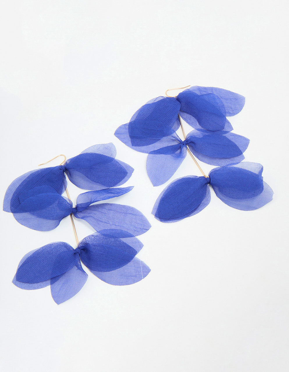 Blue Fabric Layered Petal Drop Earrings