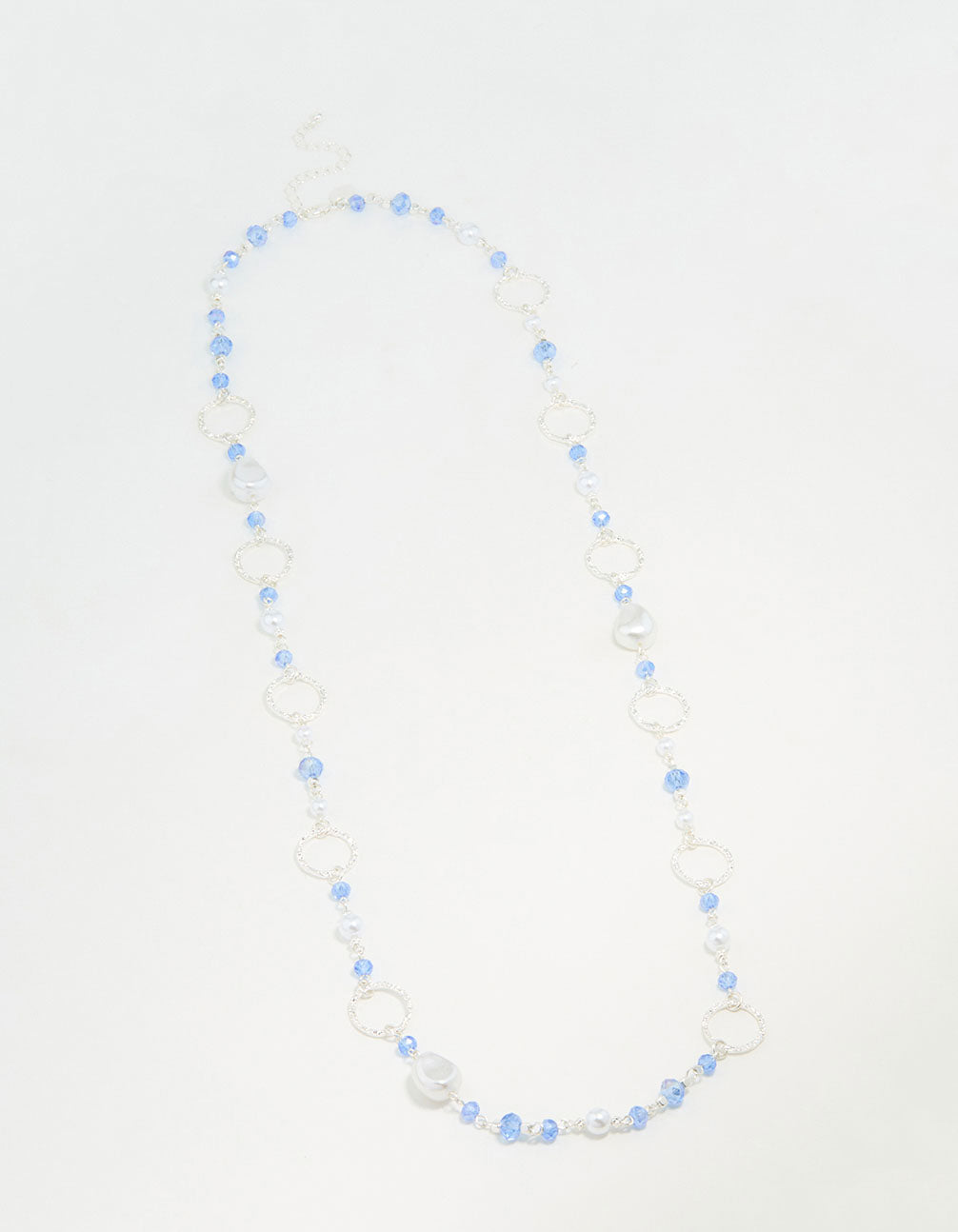 Silver Crater Hoop & Blue Beaded Necklace
