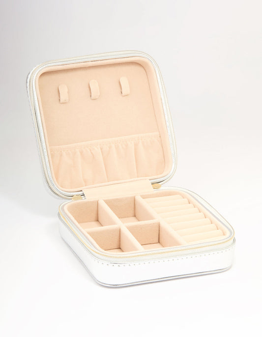 Silver PU Leather Large Square Jewellery Case