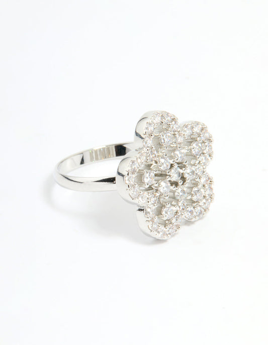 Silver Cubic Zirconia Statement Flower Ring