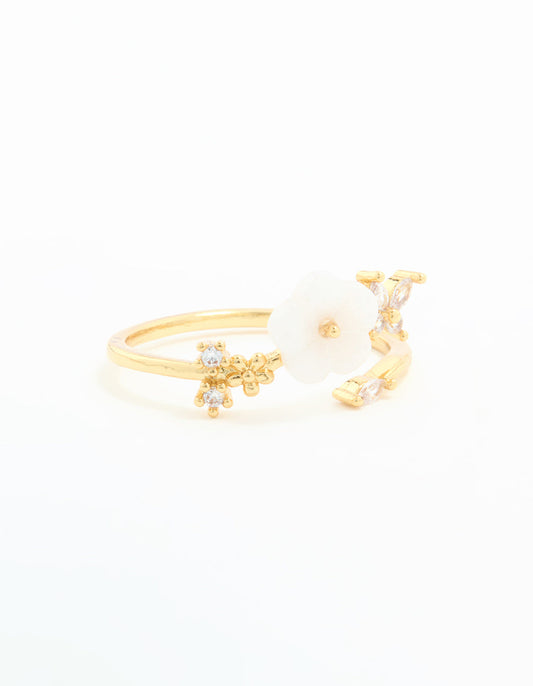 Gold Plated Cubic Zirconia Lovely Flower Wrap Around Ring