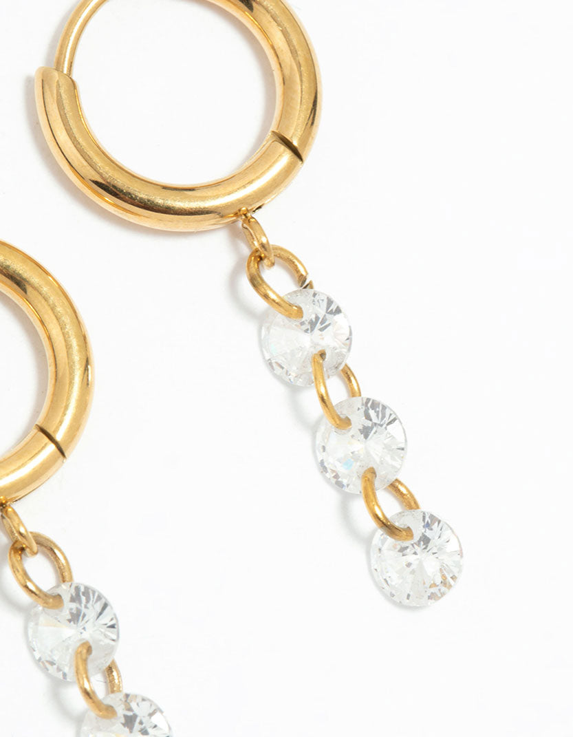 Waterproof Gold Plated Stainless Steel Cubic Zirconia Droplet Huggie Earrings