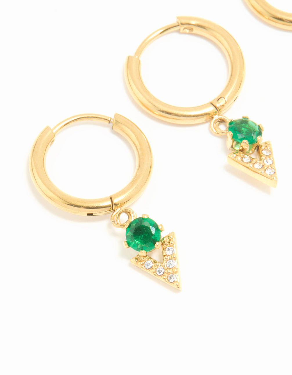 Waterproof Gold Plated Stainless Steel Cubic Zirconia & Lightning Bolt Huggie Earrings 2-Pack