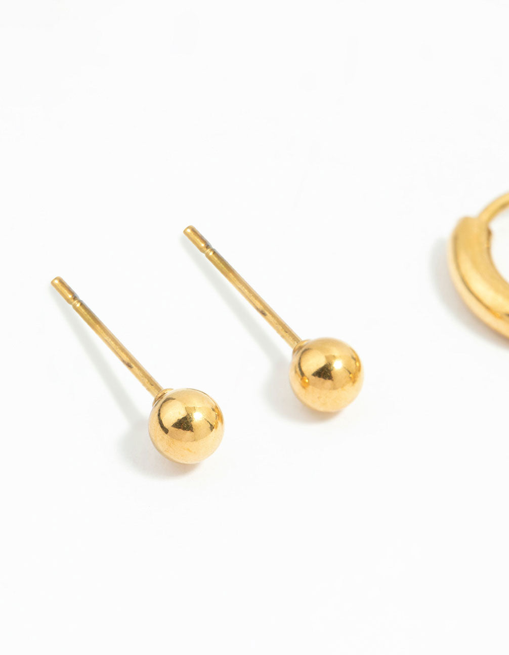 Waterproof Gold Plated Stainless Steel Ball Earrings 2-Pack