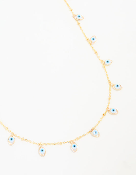 Waterproof Gold Plated Stainless Steel Evil Eye Necklace